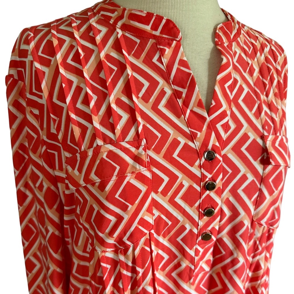 COCOMO XL Coral orange white 3/4 sleeve women’s Pintuck Blouse top shirt - Picture 10 of 15